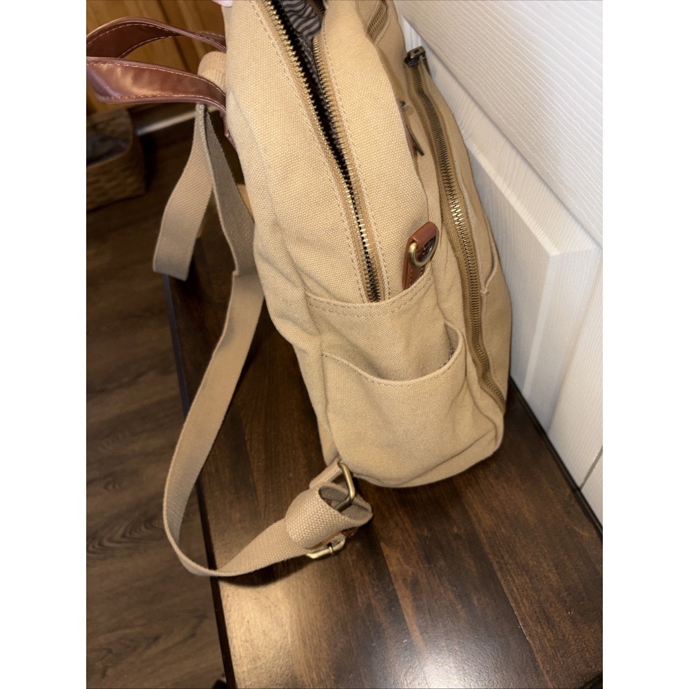 Antik Kraft Willa Canvas Backpack Tan 14" X 12" Multi Pockets - Picture 8 of 9